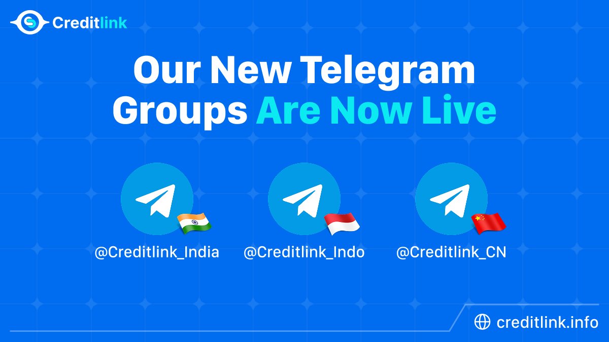 Creditlink Official Telegram Groups for *India*, *Indonesia*, *Bangladesh*and *China* are now live!🌍
🇮🇩 t.me/creditlink_indo
🇨🇳 t.me/creditlink_CN
🇮🇳 t.me/creditlink_Ind…
🇧🇩 t.me/creditlink_BD

📢 Join your regional community to stay updated, connect with local
