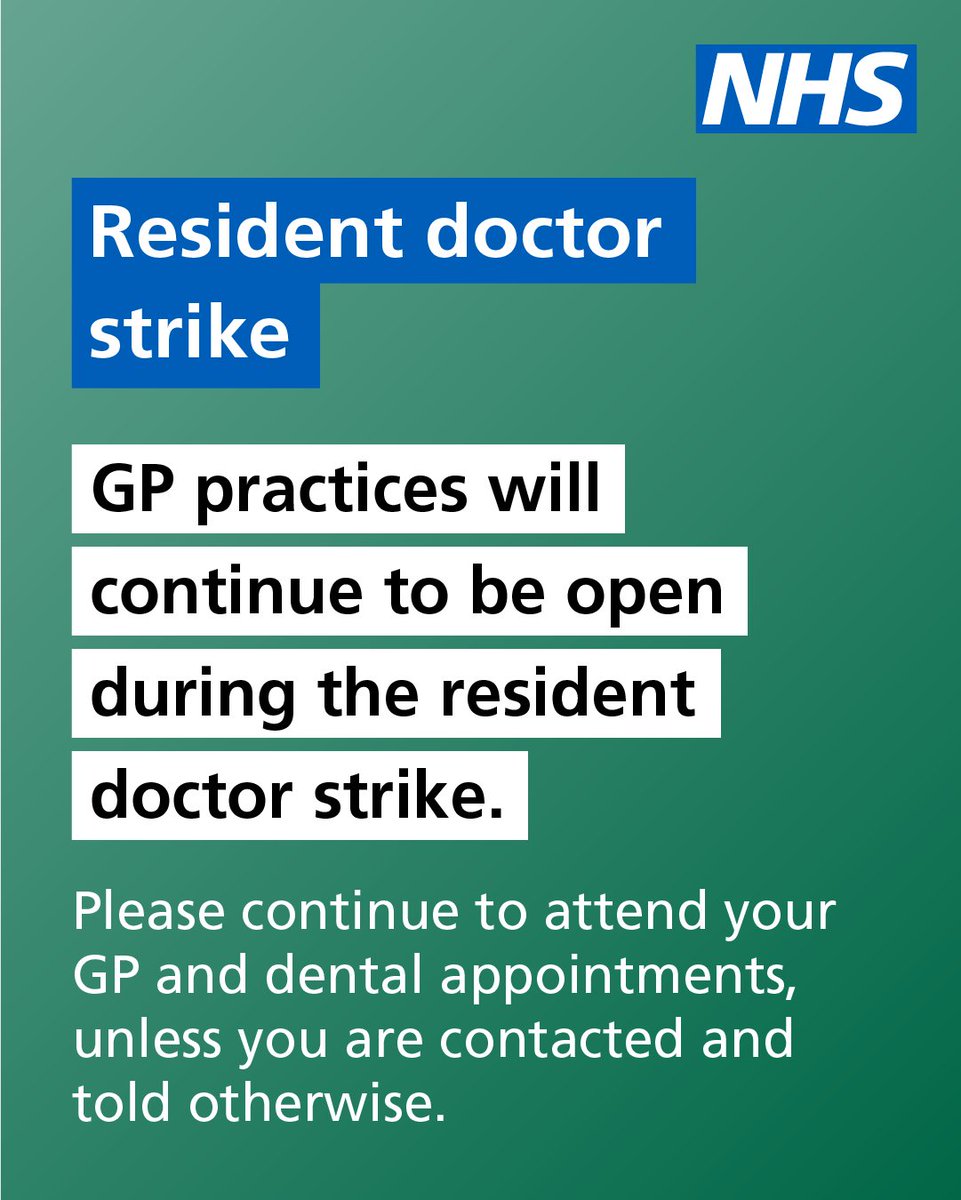 OFFICIALWMAS's tweet image. 🚨Industrial action starts tomorrow for resident doctors from 7am.
GPs practices will be open as usual. Please continue to attend your appointments unless you are directly told otherwise.