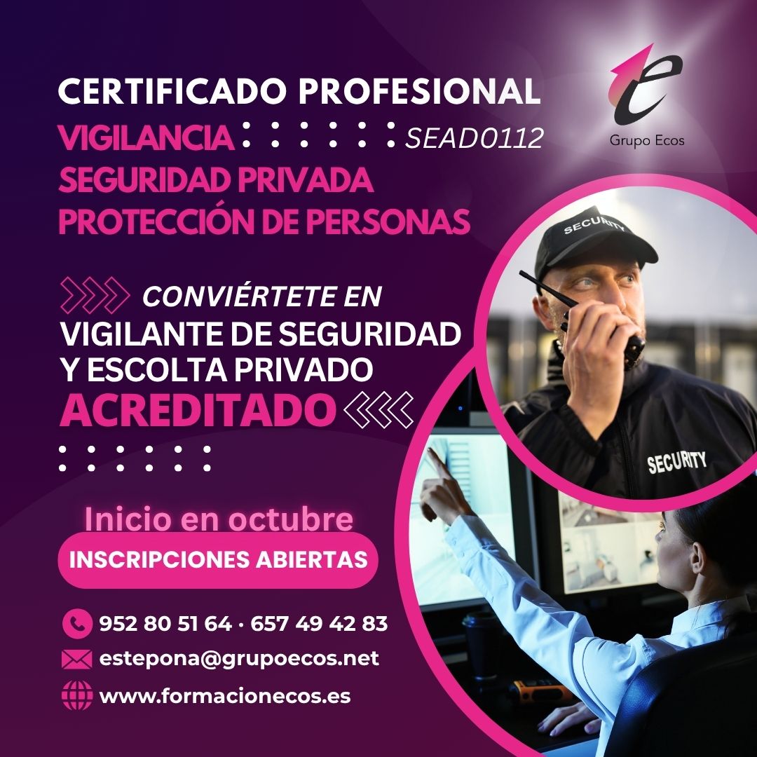 academia_ecos's tweet photo. 👮‍♂️ ¿Quieres ser Vigilante de Seguridad?
📜 Certificado Oficial en Estepona con prácticas incluidas.
📅 ¡Inicio en octubre!
✅ Titulación oficial
✅ Altas salidas laborales
📞 952805164 / 📱 657494283
📧 estepona@grupoecos.net
#SeguridadPrivada #acreditacionvigilantedeseguridad https://t.co/eKq7Q7WFw2