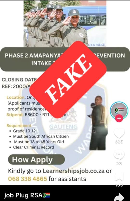 GP_CommSafety's tweet image. MEDIA STATEMENT| COMMUNITY SAFETY WARNS PUBLIC TO BE AWARE OF BOGUS
VACANCIES AND ILLEGITIMATE APPLICATION WEBSITES
#GrowingASaferGauteng