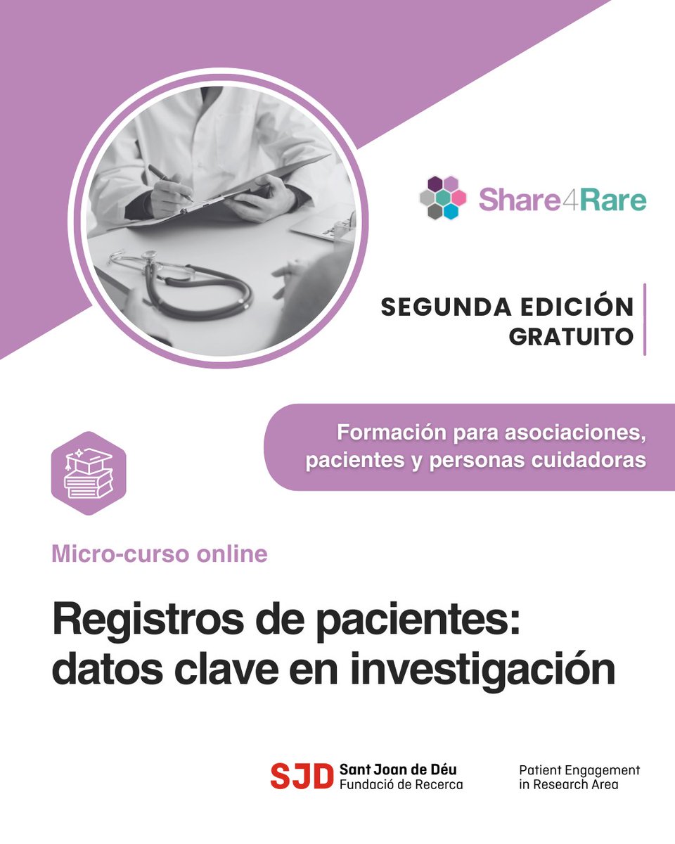 Share4Rare_es's tweet image. 🗣️ ¿Qué es lo que más gustó a los participantes de la primera edición del micro-curso "Los registros de pacientes: datos clave en investigación"?
👉 No te lo pienses más e inscríbete ahora a la segunda edición.
📅 ¡Tienes tiempo hasta el 13 de octubre!
ℹ️ mailchi.mp/share4rare/ins…