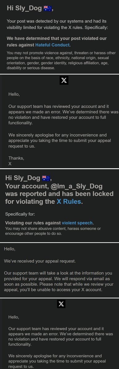 Im_a_Sly_Dog's tweet image. Make a post.
It gets limited
Appealed it
Limits removed and post restored
Account gets locked for same post
Appeal it
Appeal approved and account unlocked.
WTF, sort out your shit @X