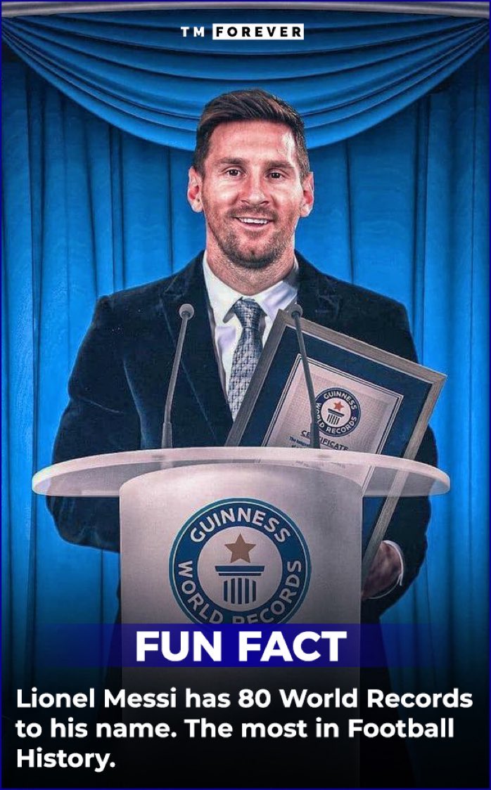 IntermiamiFR_'s tweet image. 🚨🚨Lionel Messi (80) est le joueur qui détient le plus grand nombre de records " Guinness World Records " dans l'histoire du football. 🐐