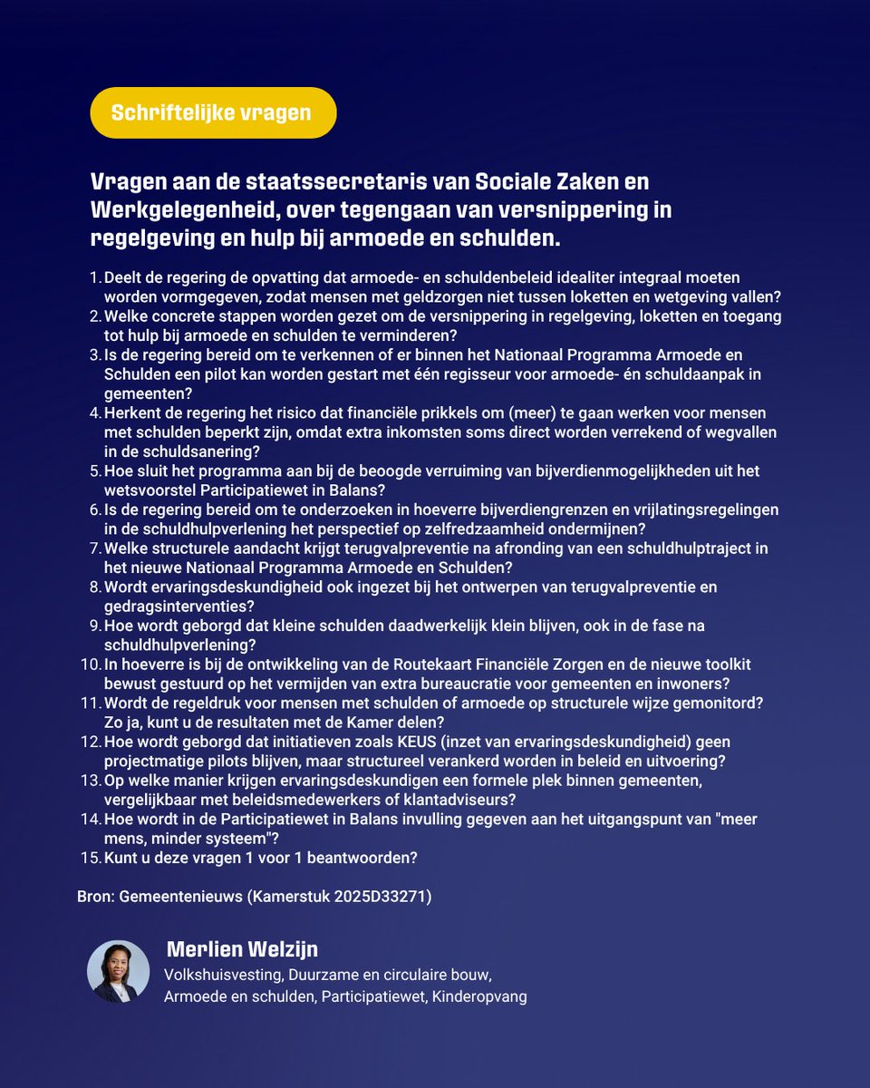 R.(Merlien)Welzijn (@merlien_welzijn) on Twitter photo Armoede en schulden vormen helaas een tandem. Toch zijn aanpakken vaak verkokerd, met eigen loketten. <a href="/NwSocContract/">Nieuw Sociaal Contract</a> ziet liever een meer integrale aanpak. Daarom stelde ik zojuist deze Kamervragen.
#bestaanszekerheid Armoede en schulden vormen helaas een tandem. Toch zijn aanpakken vaak verkokerd, met eigen loketten. <a href="/NwSocContract/">Nieuw Sociaal Contract</a> ziet liever een meer integrale aanpak. Daarom stelde ik zojuist deze Kamervragen.
#bestaanszekerheid