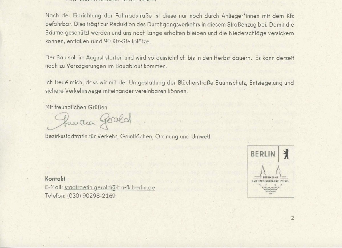 TimurHusein's tweet image. GRÜNE ziehen ihre ideologische Politik durch. Diesmal in der Blücherstr. (Kreuzberg): 90 Parkplätze fallen weg; Fahrradstraße auf 420m; keine Anwohnerparkplätze; nur ein Info-Flugblatt von Stadträtin Gerold (GRÜNE) im Briefkasten vor Baubeginn UND Ferienbeginn. Typisch GRÜNE...
