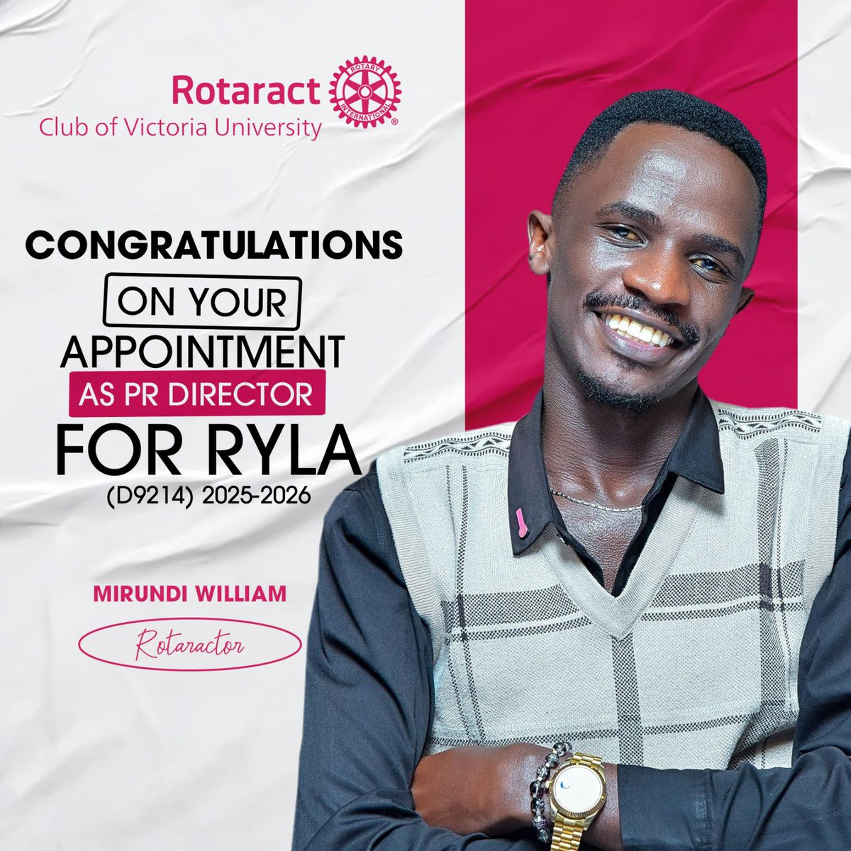 RotaractClubVU's tweet image. Heartfelt congratulations @williamsmirundi
Your RAC VU family is beaming with pride over your achievements! 🙌
We're honored to have you represent us with excellence. 💪🏽
#WeAreRACVU #TogetherOneActAtATime