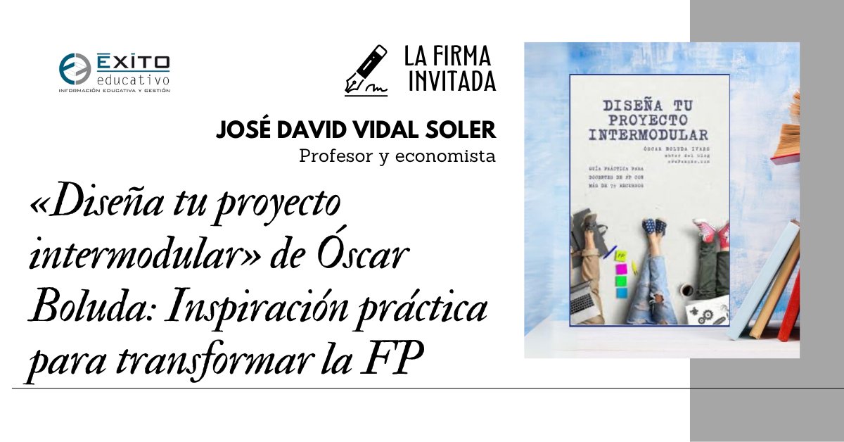 Exito_Educativo's tweet image. ✍️ LIBROS. Jose David Vidal, reseña este texto práctico de @oscarboluda que ofrece herramientas valiosas para docentes
🔗exitoeducativo.net/disena-tu-proy…
#FormaciónProfesional #EducaciónInnovadora #ProyectosIntermodulares #LasFirmasDeÉxitoEducativo #LibrosEducativos