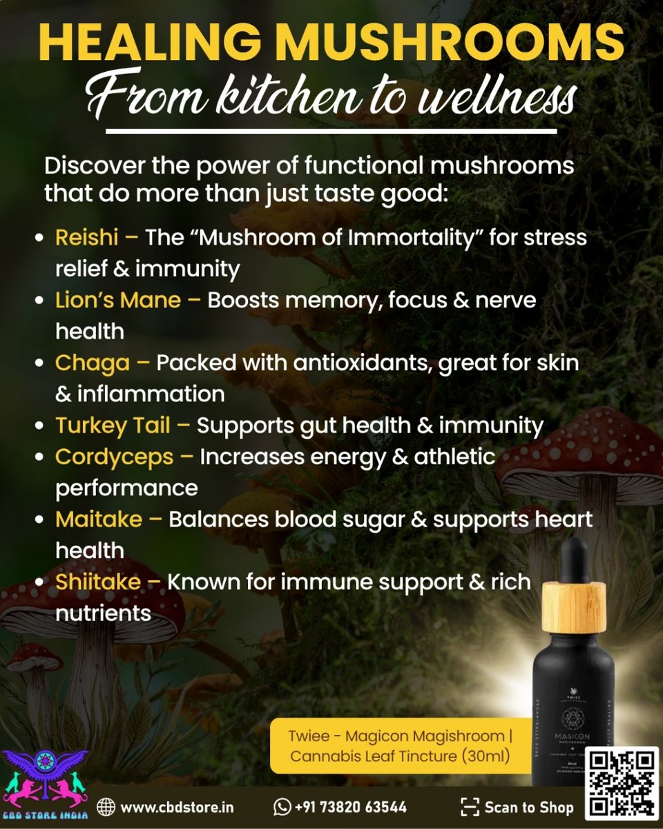 CBDStoreIndia1's tweet image. 🍄 Did You Know?

Healing mushrooms have been used for centuries across cultures for their powerful health benefits. Today, they&apos;re making a comeback as functional superfoods!

🛒 Explore a wide range of mushroom wellness products 
cbdstore.in/collections/mu…

#FunctionalMushroom