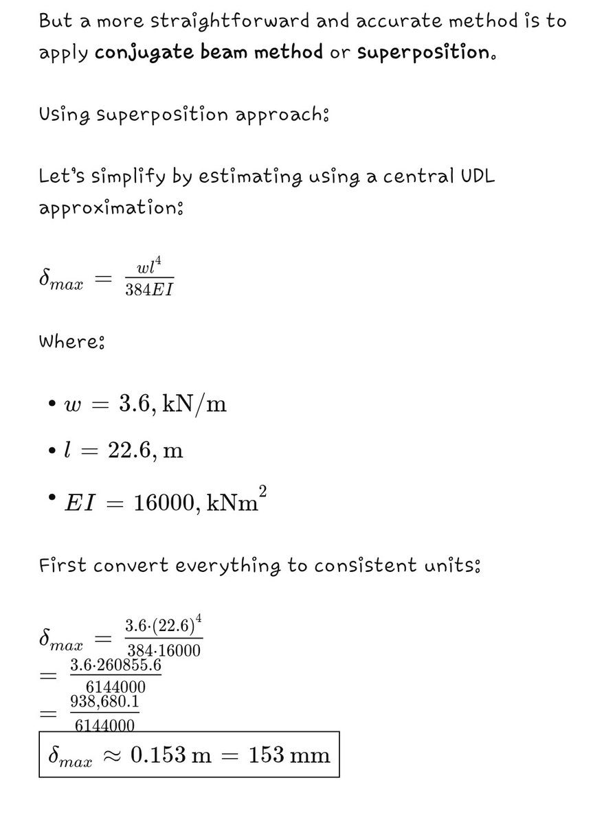 Kunlevski003's tweet image. At the @IStructE Young Engineers Conference held last Friday, a session was on the adoption of AI to solving simple structural calculations.
Using ChatGPT 4.0, I uploaded the first image and asked for the results of the maximum bending moment and maximum deflection after we had…