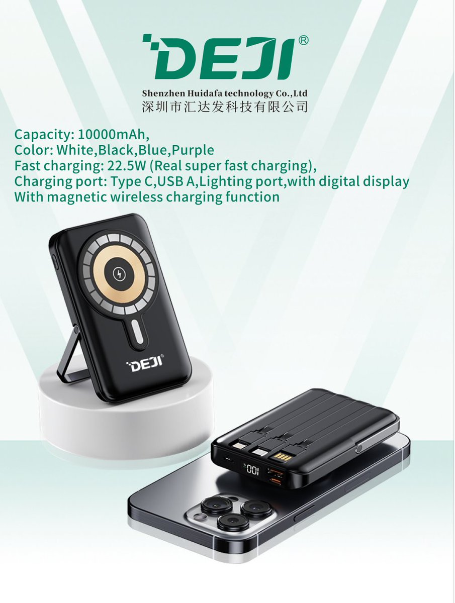 BatteryDeji's tweet image. Looking for global partners! 🌎
Distribute DEJI 10000mAh magnetic power bank — fast charge, MagSafe, wireless + wired.
📩 DM us now!
#DejiBattery #DistributorSearch #phonebattery #powerbank