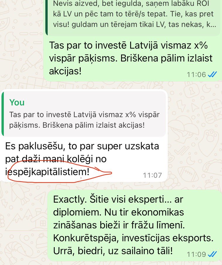 guntarsv's tweet image. Man iet ļoti labi.
Bet ir pārdomas par Latvijas ekonomisko virzienu. Uzraksta mans sens kolēga, banku cilvēks, un atkal žēlojas. Cik var?l žēloties?🤨
Varbūt tiešām nevajag čurāt pret vēju un darām kā mūsu tauta vēlas:
1) Švoņģeri (Šuvajevu) par prezidentu, Briškenu par…