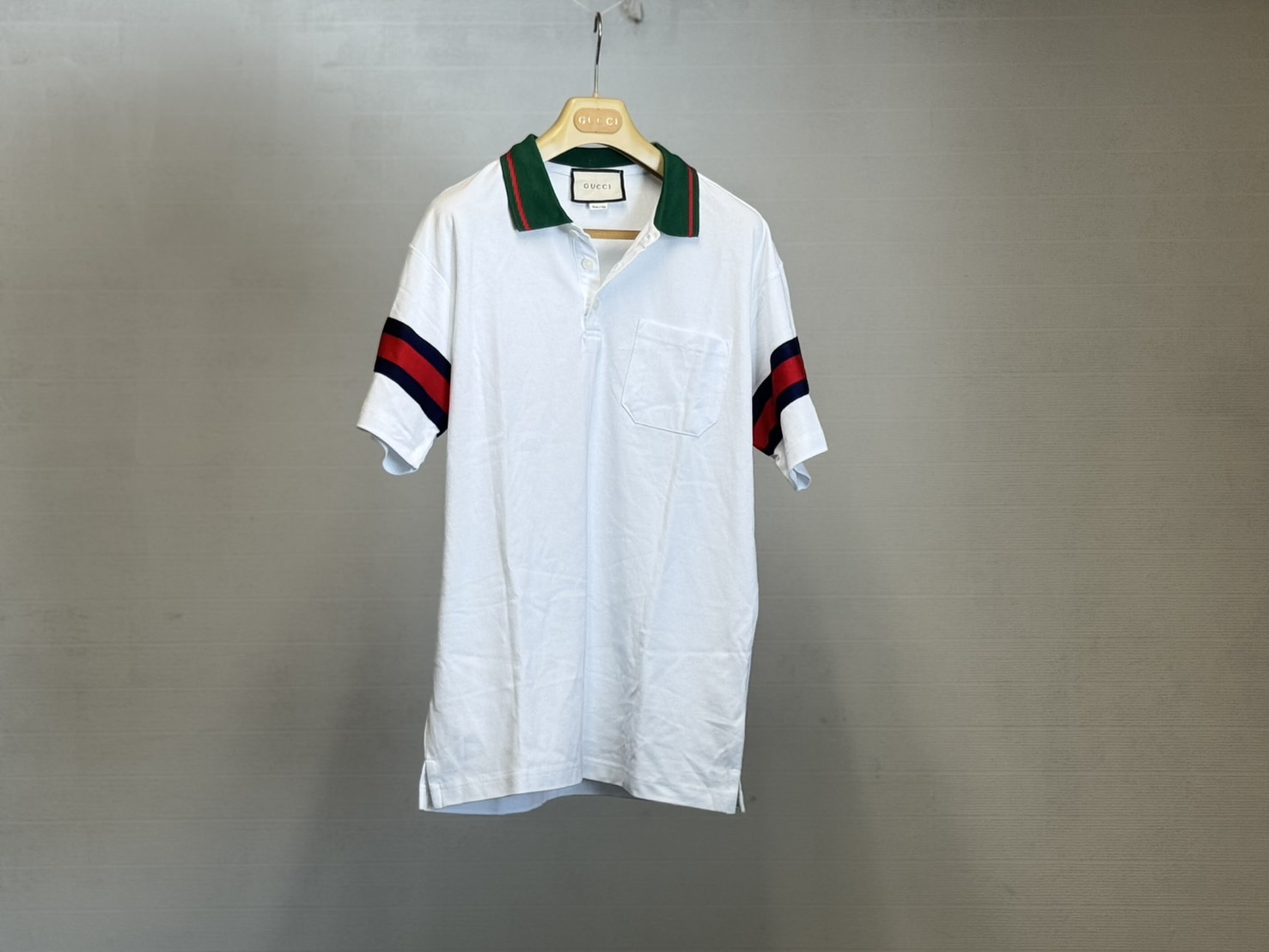 ★現行美品★ GUCCI グッチ ポロシャツ コットン シェリーライン 白 XL GUCCI グッチ 2024 ホワイト コットンレースポロTシャツ (GUCCI