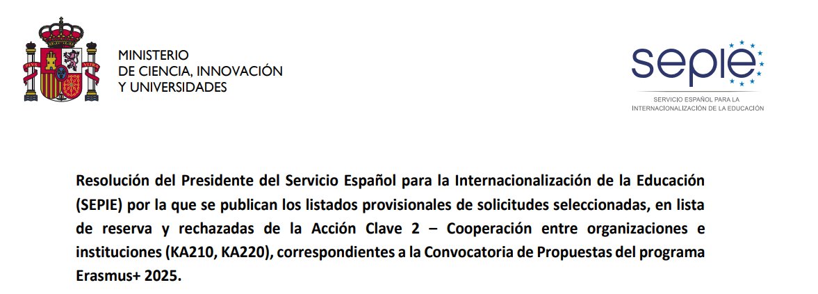 📢Publicats els llistats provisionals de sol·licituds seleccionades, en llista de reserva i rebutjades de l'Acció Clau 2, convocatòria 2025 🇪🇺programa #ErasmusPlus ! 
🔍Al·legacions 🗓️ 10 dies hàbils des de la publicació de la Resolució👉tuit.cat/rpKuJ
#SEPIE