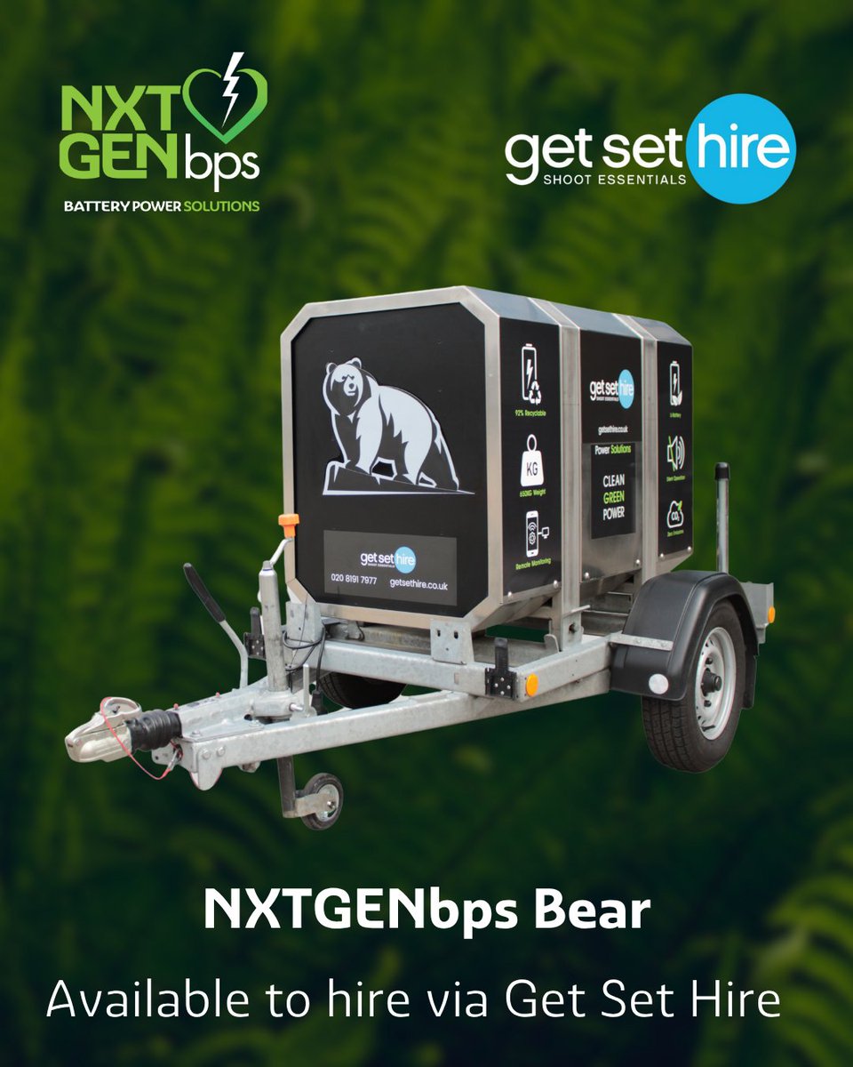 Our most powerful battery, the Bear, is now available to hire via Get Set Hire.

The bear is ready to help with your toughest demands. Find out more and hire: bit.ly/3HQrMxm 

#NXTGENbps #GreenPower #OnSetPower #Sustainability #BatteryHire #GetSetHire
