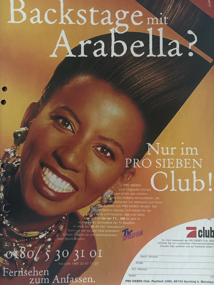 „Fernsehen zum Anfassen“ - Fernsehen aus einer anderen Zeit. #ArabellaKiesbauer ist immer noch auf Sendung - vor 30 Jahren das Gesicht von ⁦⁦<a href="/ProSieben/">ProSieben</a>⁩. Die Anzeige erschienen im Jugendmagazin «jetzt» der ⁦<a href="/SZ/">Süddeutsche Zeitung</a>⁩ vom 24. Juli 1995. #vonjetztbisheute #Privatfernsehen