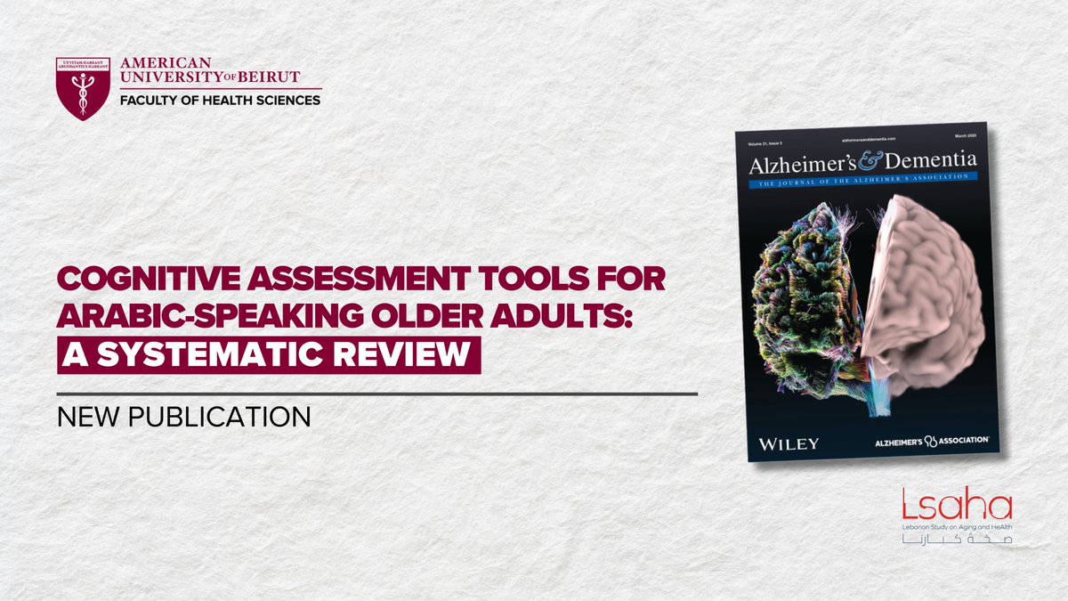 LSAHA_AUB's tweet image. 🧠📚 New Publication Alert!
Our latest systematic review published in Alzheimer’s & Dementia explores the availability, use, and validity of cognitive assessment tools for Arabic speakers aged 50+.
Read the full article here: doi.org/10.1002/alz.70…