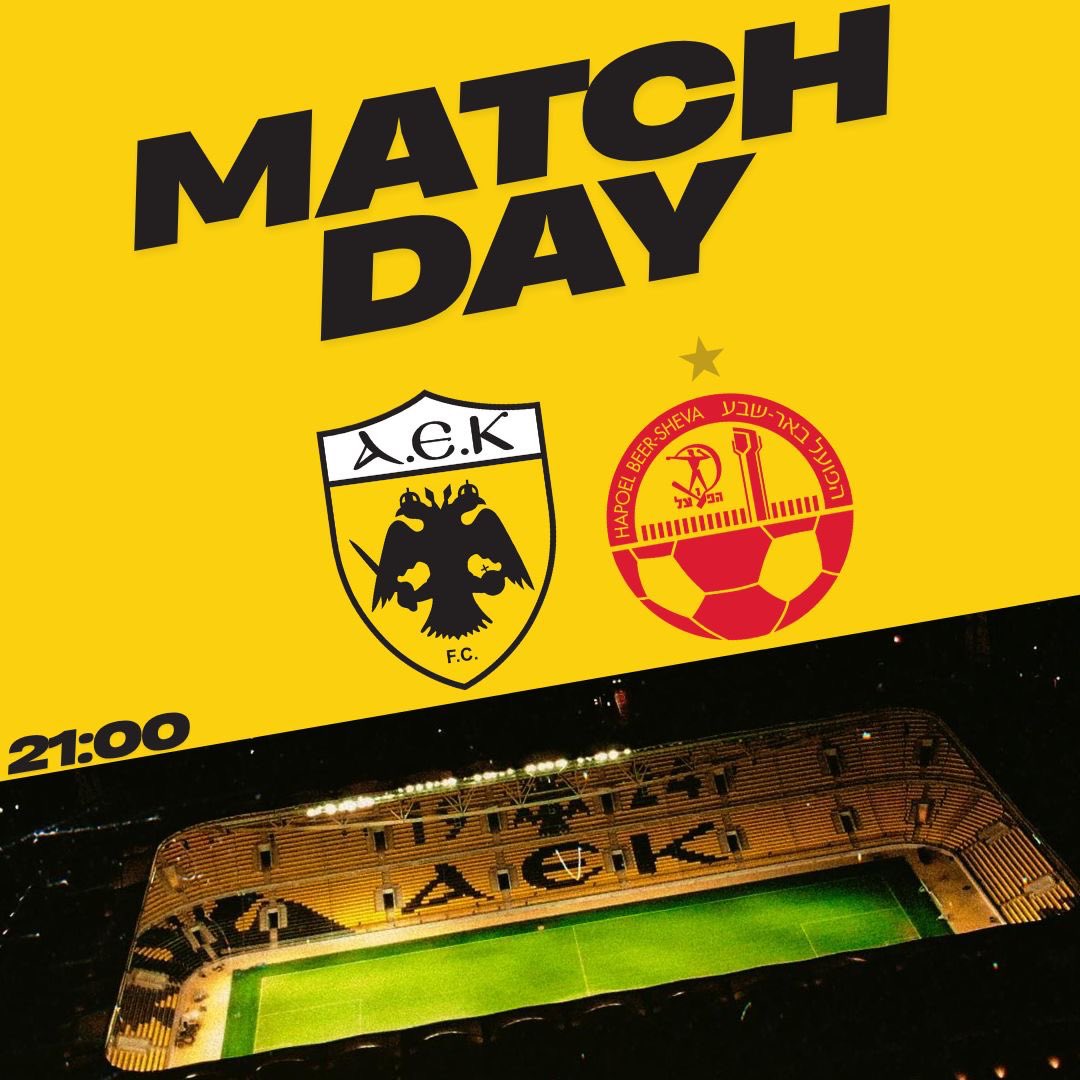 TheAEKGuy's tweet image. Football and AEK is back ladies and gentlemen.
Agia Sofia
21:00
AEK - Hapoel Beer - Sheva
UEFA Europa Conference League Qualifiers.
MONO AEK! 🟡⚫️
#aek #aekfc #monoaek #forzaaekara #aekara #hapoelbeersheva #football #uefa
