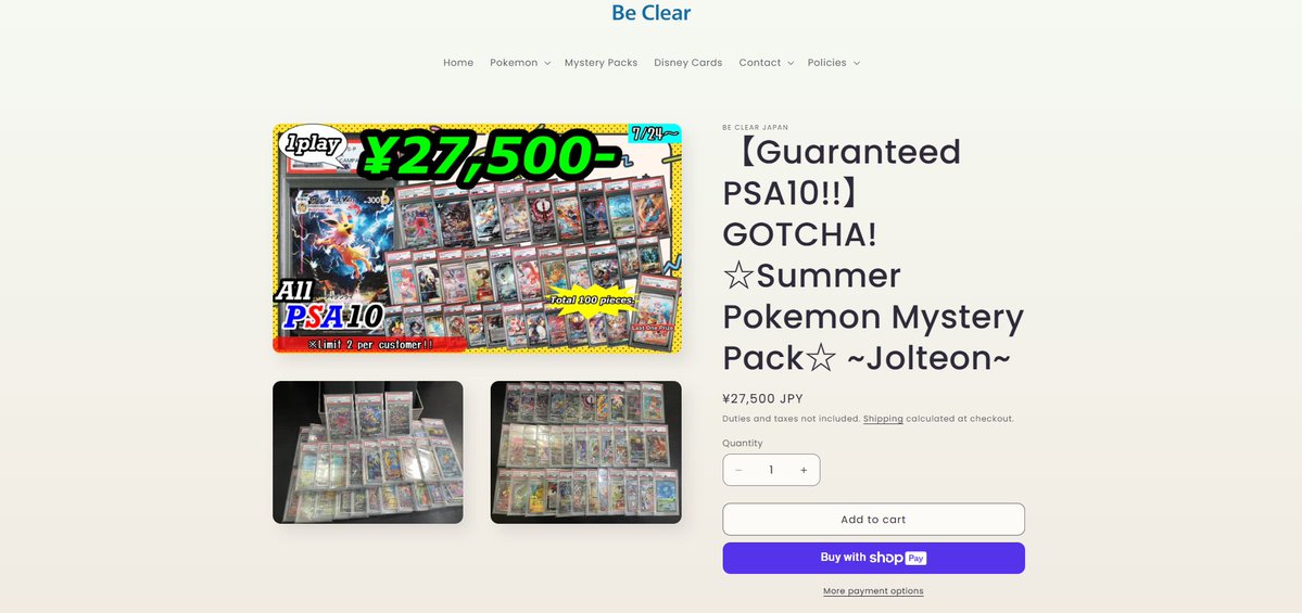 cards_japan's tweet image. 【BIG NEWS🔥】
Starting today, we’re offering a special Mystery Pack!
Online Page:
beclearjapan.com/products/rc_it…
Every card inside is PSA10,
and the top hit is the Summer Pokemon PROMO Jolteon!!🐕⚡️
You’ll also find many high-value cards like GengarVMAX, GiratinaV, and more!💪💥…