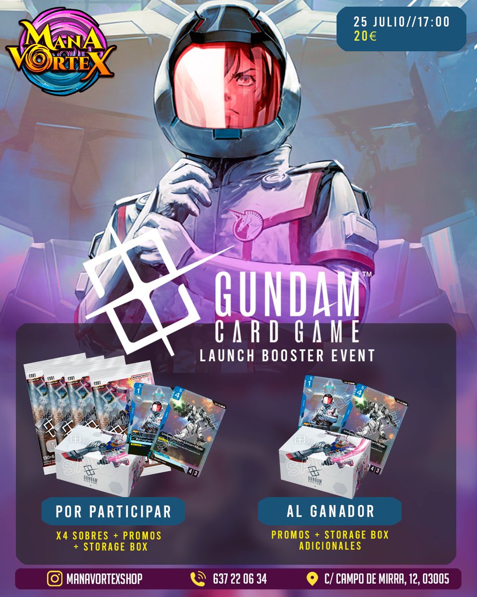 GUNDAM TCG // BOOSTER LAUNCH EVENT🤖

🏆Finalmente este viernes tendremos el evento de presentación del primer set de Gundam TCG, una oportunidad perfecta para iniciarse en este nuevo TCG

🫂Ademas hemos creado un grupo de Whatsapp para la comunidad de Gundam TCG, unete a traves