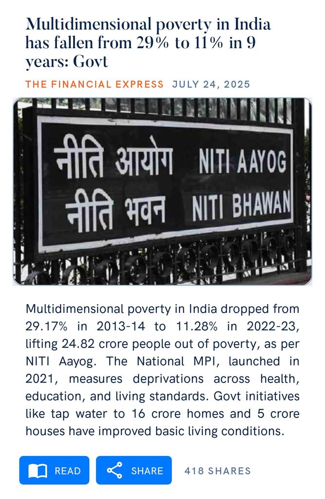 Multidimensional poverty in India has fallen from 29% to 11% in 9 years: Govt
financialexpress.com/india-news/mul…

via NaMo App