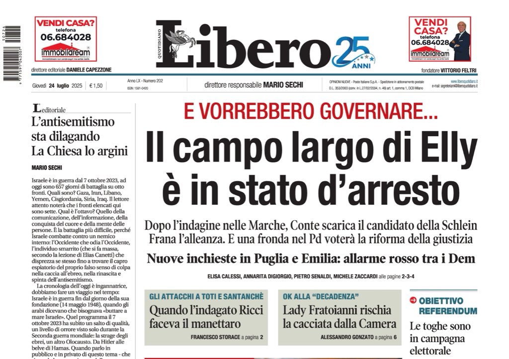 lucianocapone's tweet image. Un altro esempio di “garantismo di destra”. Come ieri per la prima pagine della Verità (nessun esponente del Pd è rinviato a giudizio), così oggi viene riportata una falsità: nessun esponente del Pd è sottoposto a misure cautelari (che comunque non se non sarebbero una condanna).