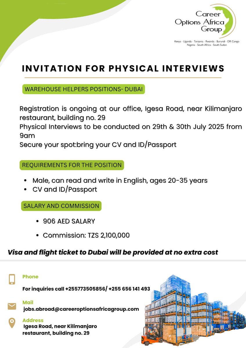 COAGLtd's tweet photo. #DubaiJobs #tanzania #interviews
Don't miss out!
Mark the dates! https://t.co/ZJ9IWvDc3O