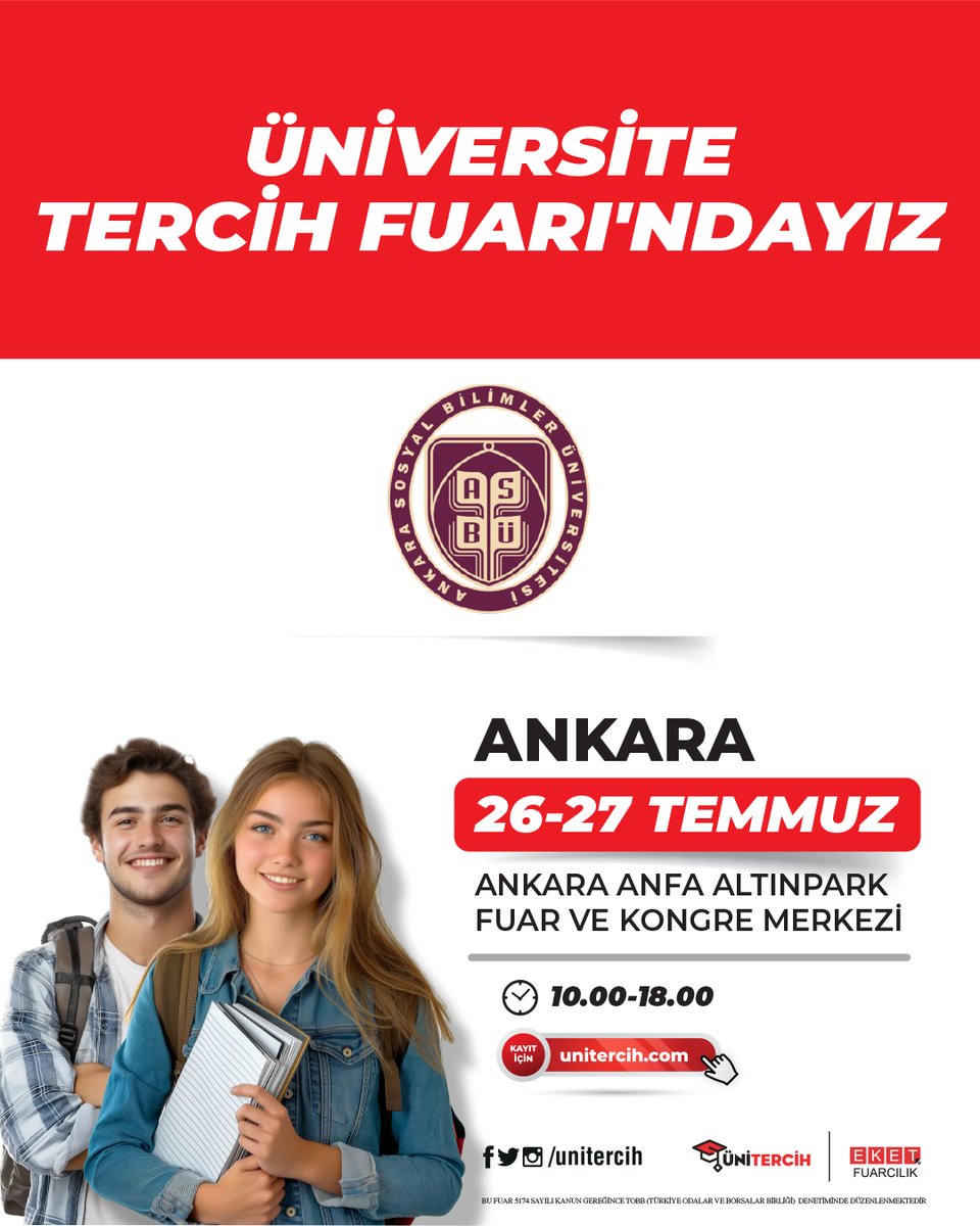 🎓 Üniversite tercihinde kararsız mısın?

📍 Ankara ANFA Altınpark Fuar ve Kongre Merkezi’nde ASBÜ standında buluşalım.

🗓️ 26-27 Temmuz 2025
⏰ 10.00- 18.00

Bilgilen, sorularını sor, ASBÜ ile geleceğine yön ver!

<a href="/UniTercih/">Ünitercih</a>