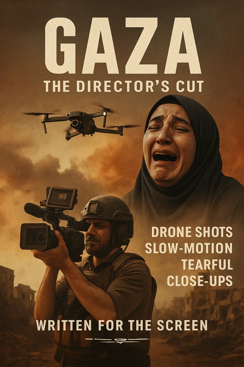 SarcasticGid's tweet image. Every Gaza video lately feels like a director’s cut of a war drama.
Drone shots ✅
Slow-motion crying ✅
Cameraman somehow always in the perfect position ✅
Is this journalism or an Oscar submission? 🎬
Meanwhile, real tragedies don’t come with background music.…