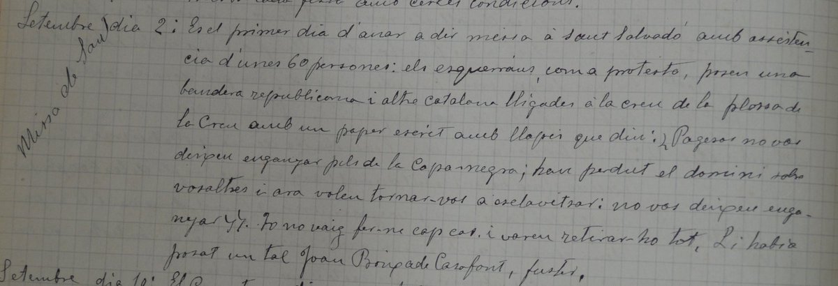 polnavarroc's tweet image. El 2 de setembre de 1934, el rector del santuari de la Consolació torna a dir missa a Sant Salvador de la Vedella. Alguns del poble el van rebre amb una bandera republicana i una senyera lligades a la creu de la plaça i amb una pancarta de caràcter anticlerical (vegeu ALT)