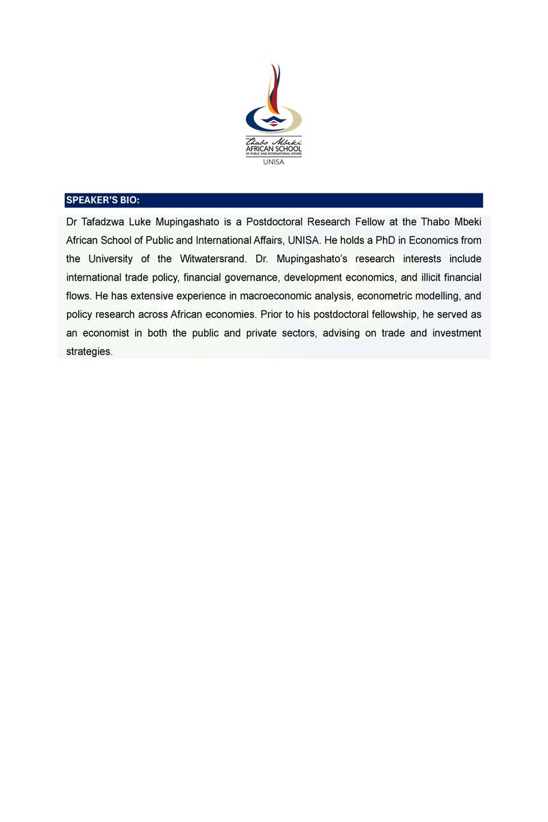 MbekiSchool's tweet image. INVITATION ALERT
POSTDOCTORAL FELLOW SEMINAR INVITATION
WHEN: Tuesday, July 29, 2025, from 9:30 - 13:00
WHERE: Dr Miriam Makeba Concert Hall, UNISA Main Campus, Preller Street, Muckleneuk
RSVP: forms.office.com/r/ABTwDKMj9G
@unisa
@unisa