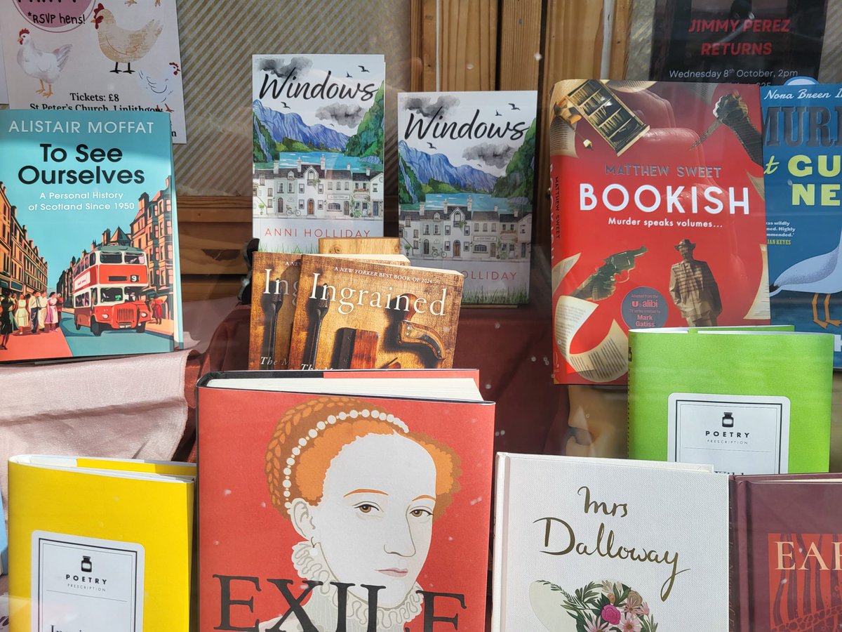 Furtherfrom's tweet image. Lovely to have local author Anni Holliday in to sign copies of her debut novel, Windows! The book is loosely based on Linlithgow High Street: will you spot yourself in it we wonder?!
Signed stock now in store, and in our own Window! #ChooseBookshops
