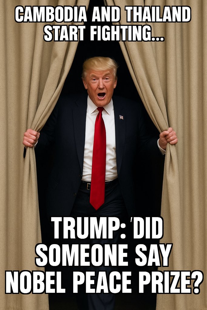 Trump heard there’s a fight and a Nobel Prize up for grabs. 

Man’s already halfway to Oslo.🇺🇸🕊️🏆