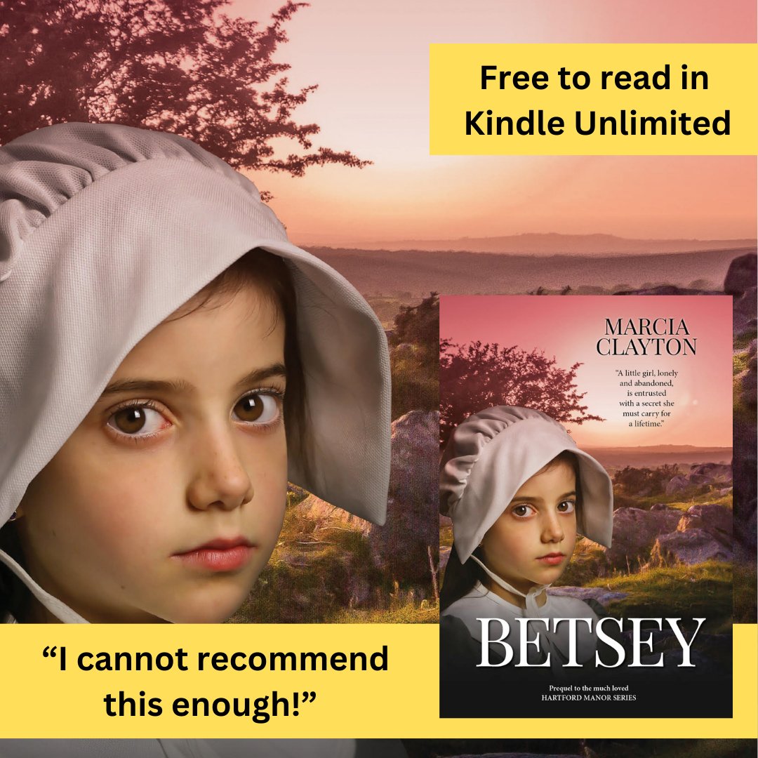 Betsey: the prequel to the much-loved Hartford Manor Series. Set in 1820 in a Devon village. A little girl, lonely and abandoned, is entrusted with a secret she must carry for a lifetime.
mybook.to/Betsey
#historicalromance #devon #Romance