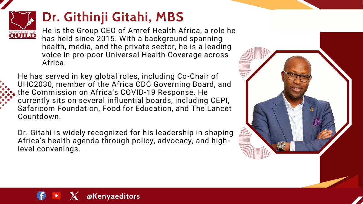 KenyaEditors's tweet image. Dr. Githinji Gitahi Group CEO @Amref_Worldwide: Health in Kenya is not primarily funded by donors. It is funded by citizens through taxes and personal spending.
That’s a critical point to understand when we discuss donor dependency and domestic accountability.…