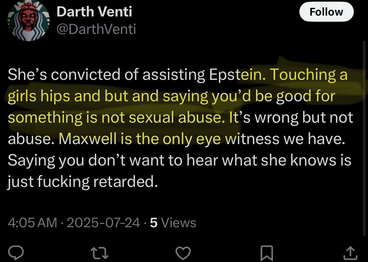 Morgan_C_Ross's tweet image. MAGA has settled on “Ghislaine was only touching the girls, not abusing them, so it’s ok for Trump to pardon and work with her”.