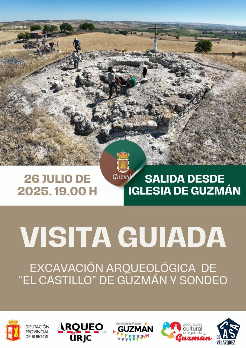 🏰 Nos vemos este sábado en la visita a la excavación de “El Castillo” de Guzmán (Burgos). ¡Os esperamos!

🔔 Salida desde la Iglesia de San Juan Bautista (Guzmán). 

📍Guzmán (Pedrosa de Duero, Burgos).

⏰ 19.00 hrs

#arqueourjc #arqueologia #investigar #divulgar