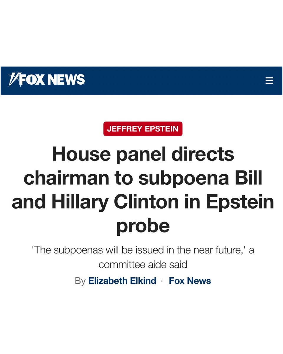 vedainc's tweet image. ⏹️ La commission de la Chambre des représentants ordonne à son président d'émettre des assignations à comparaître contre Bill et Hillary Clinton dans le cadre de l'enquête sur Epstein.
♎️⚖️🍕🍕🍕