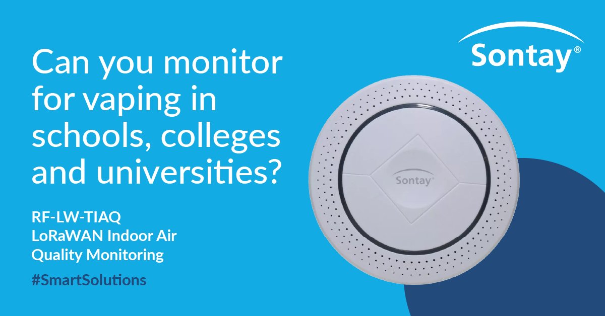 Education facilities can experience challenges like anti-social behaviour.

Sontay's LoRaWAN Indoor Air Quality Monitoring sensors can detect vaping &amp; monitor sound for bullying.

Our IAQ Vape sensor identifies vape aerosols &amp; alerts your BMS to respond.

bit.ly/45P6ryx