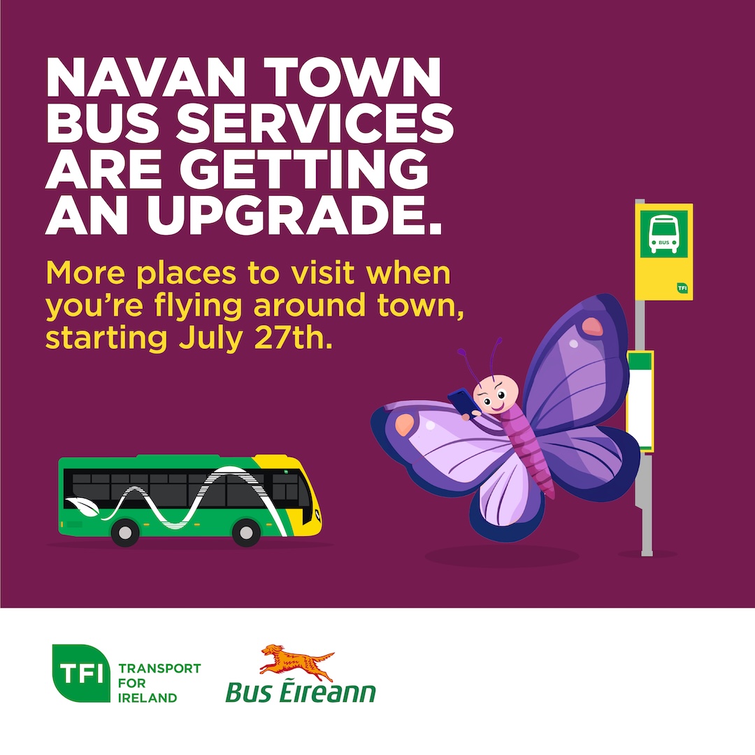 Buseireann's tweet image. Bus Éireann and Transport for Ireland are rolling out enhancements for Navan town service routes from 27 July.
The N1 bus route will be renamed the NV1, and the N2 will be renamed NV2.
For updated timetable information visit: buseireann.ie/news/changes-t…
