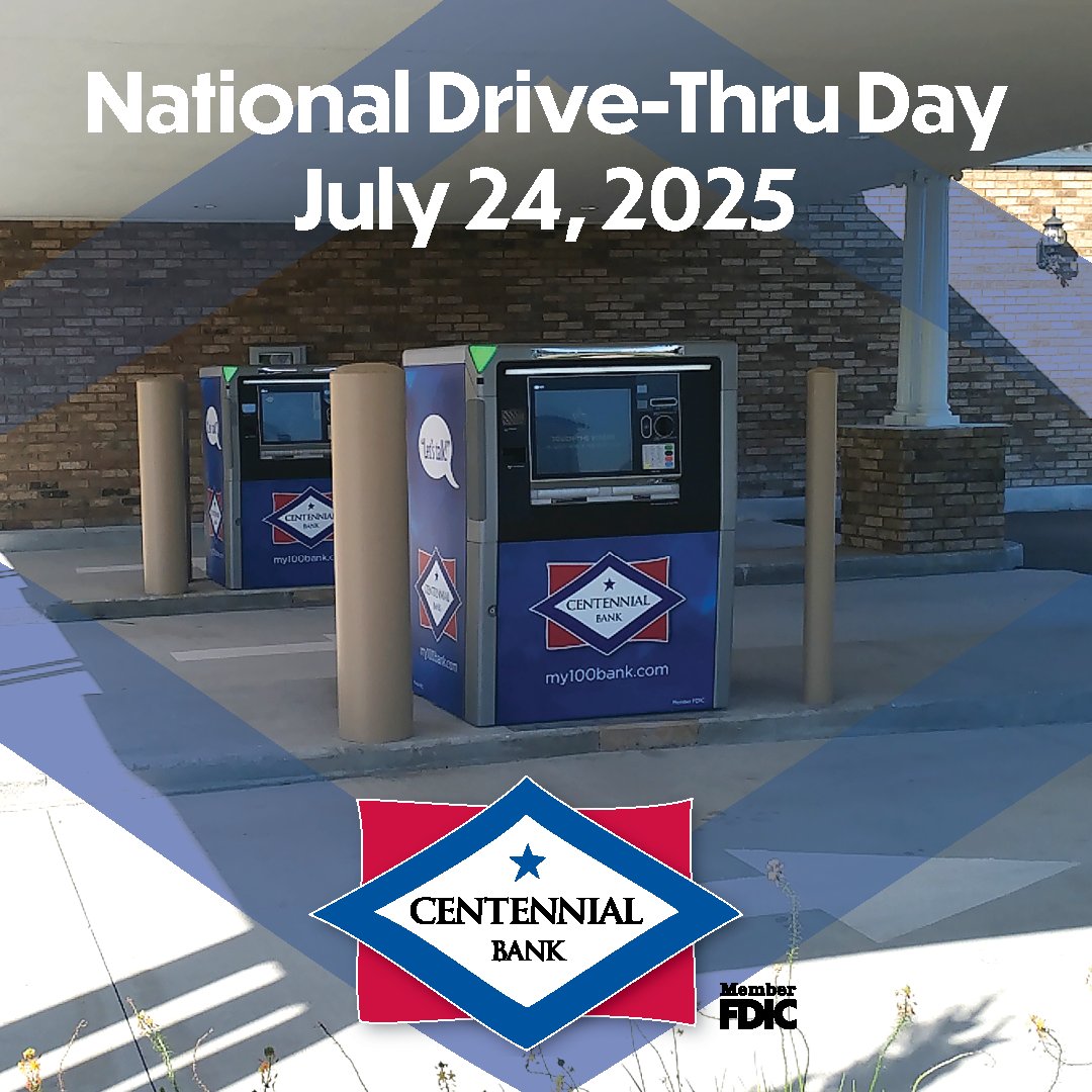 Centennial Bank (@my100bank) on Twitter photo Today, we're celebrating the ease and convenience of drive-thrus! Stop by our drive-thru and enjoy banking that fits your busy lifestyle!
#NationalDriveThruDay Today, we're celebrating the ease and convenience of drive-thrus! Stop by our drive-thru and enjoy banking that fits your busy lifestyle!
#NationalDriveThruDay
