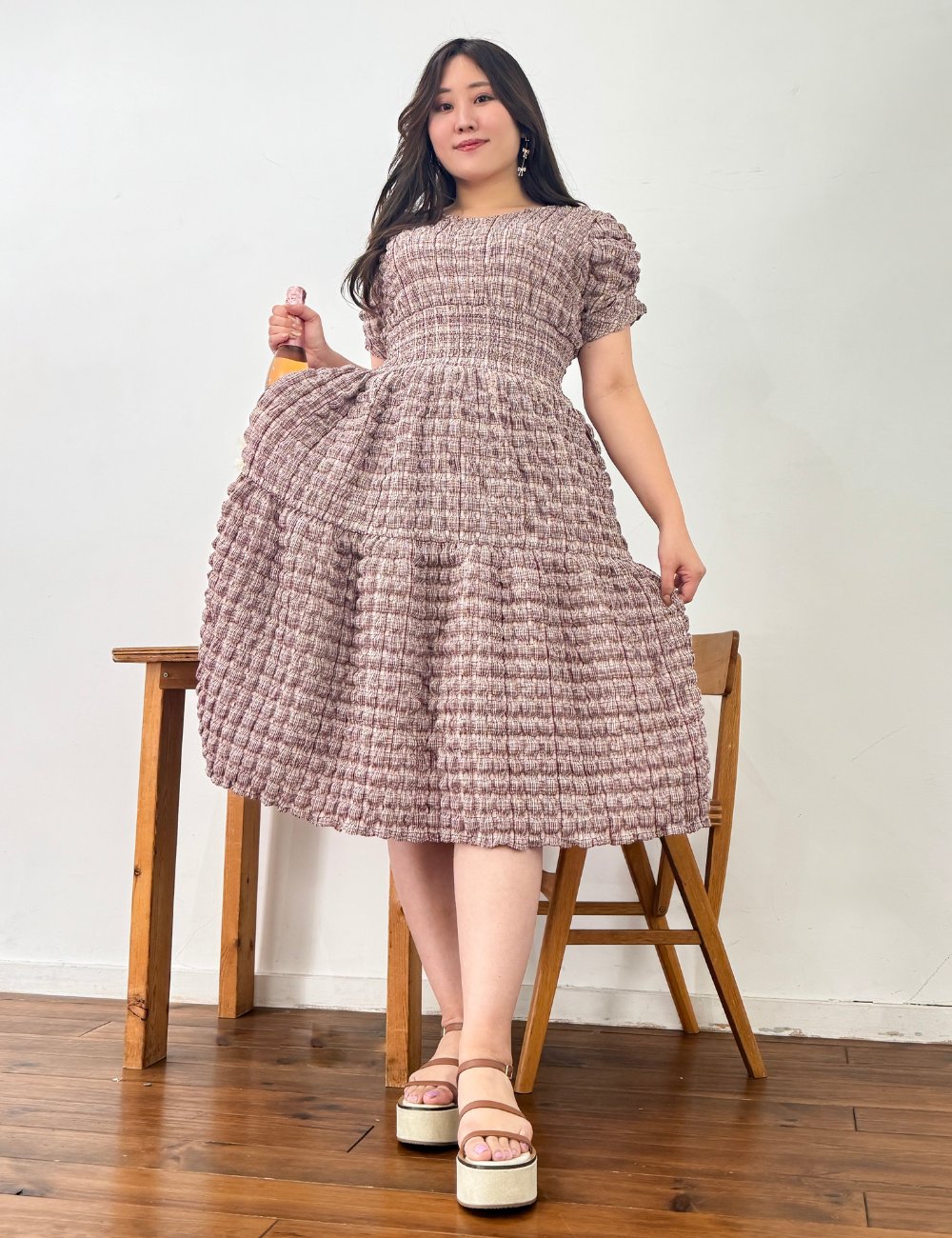 cinematiq♡チューリップスリーブワンピ♡ 美品 CINEMATIQ ドリーミースリーブワンピ ブルー フリーサイズ