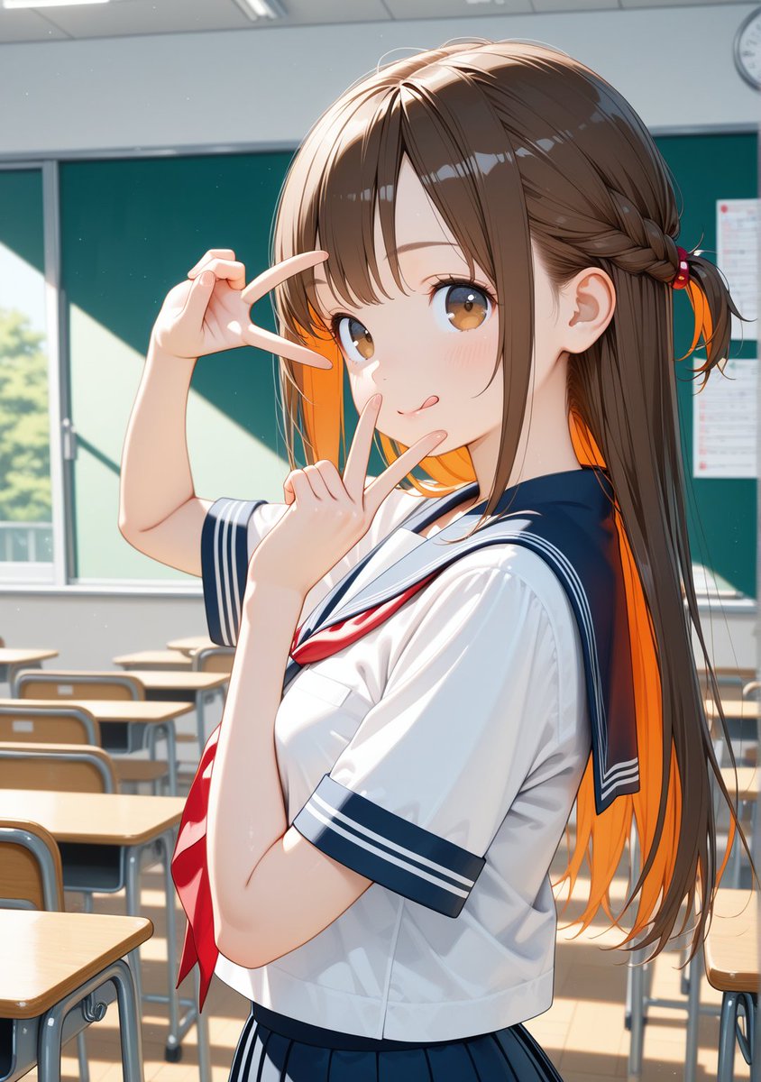 おつぴ✌ 今日も学校お疲れ様～！😄 教室でピースして元気充電したよ！💪 みんなもゆっくり休んでね～✨
#AIイラスト #AIart