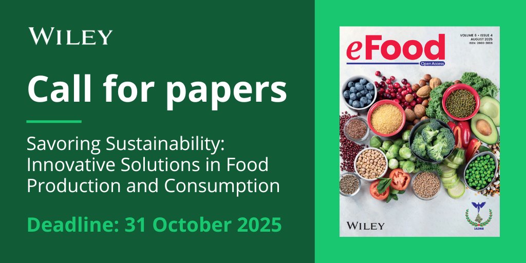 🌱 Calling all food systems innovators!

Submit your research to our special issue: Savoring Sustainability: Innovative Solutions in Food Production and Consumption

Submission deadline: 31 October 2025 

Learn more: ow.ly/Ij0Y50WrQip

#Sustainability #CallForPapers