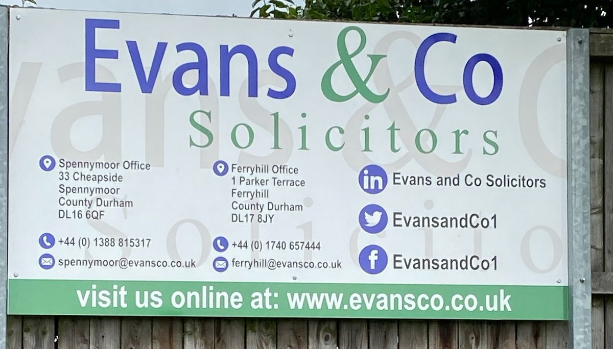 bishopafc's tweet image. Evans & Co are Solicitors based in the North East, with branches in Spennymoor and Ferryhill. Visit them online at: evansco.co.uk
A massive thank you for your continued support of the Club.
