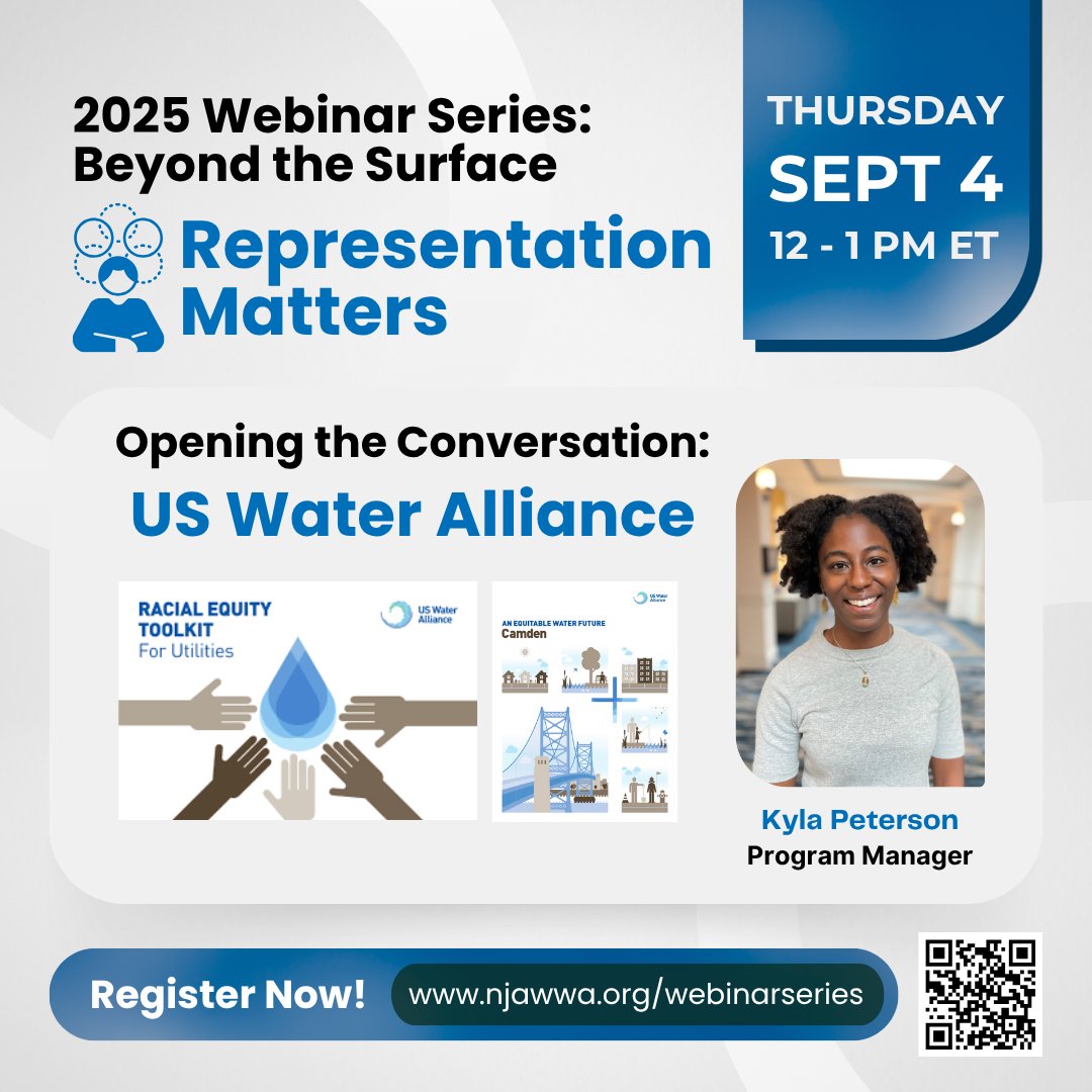 Register for Session 4 of the 2025 Webinar Series! 💻 Prior to the panel discussion, we are excited to have Kyla Peterson from US Water Alliance share a topic overview and highlight the important work the US Water Alliance is doing to promote equity in the water industry. #AWWANJ