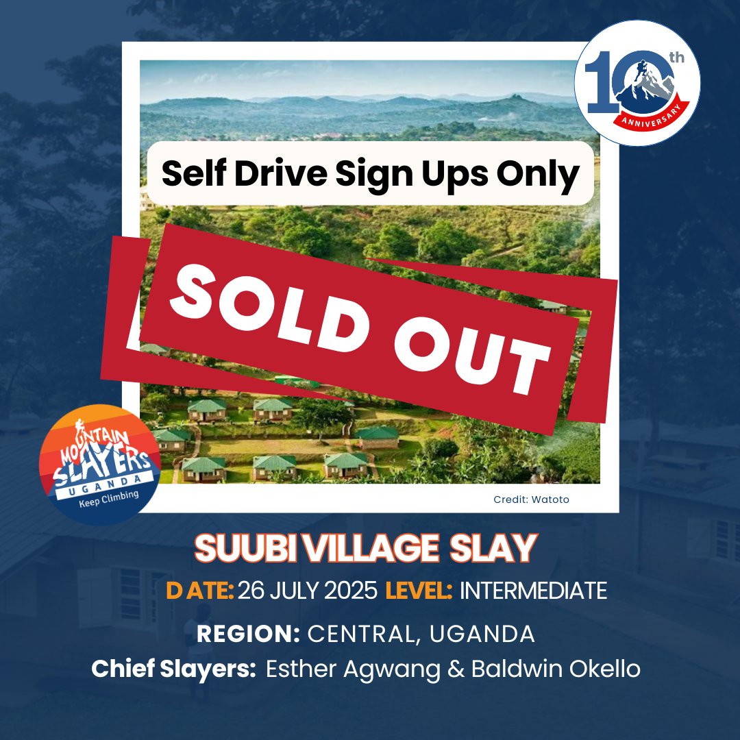 MtSlayersUg's tweet image. 🔥 ALMOST SOLD OUT! 🔥 Our Suubi Village Slay this Saturday July 26th is officially fully booked joint travel 🚌!
We currently have a few slots left for self-drive travelers who want to join the fun. Book your slot today and spend the weekend with us 🌄 #KeepClimbing
