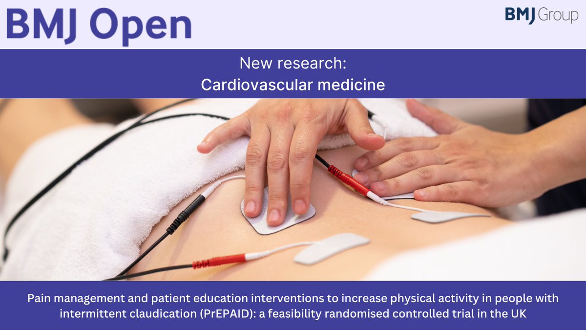 BMJ_Open's tweet image. #Pain management and patient education interventions to increase physical activity in people with intermittent claudication (PrEPAID trial)
Read the results of this feasibility randomised controlled #trial in the UK: doi.org/10.1136/bmjope…
@andyelders1