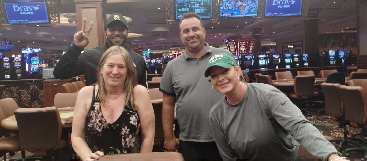 SPPokr's tweet image. Congratulations to our winners in the 10pm NLH Turbo Bounty! Our final 4 elected to chop culminating with Kathy being our majority chip leader and medallion earner! Remember to play South Point Hotel, Casino & Spa, where your friends play!