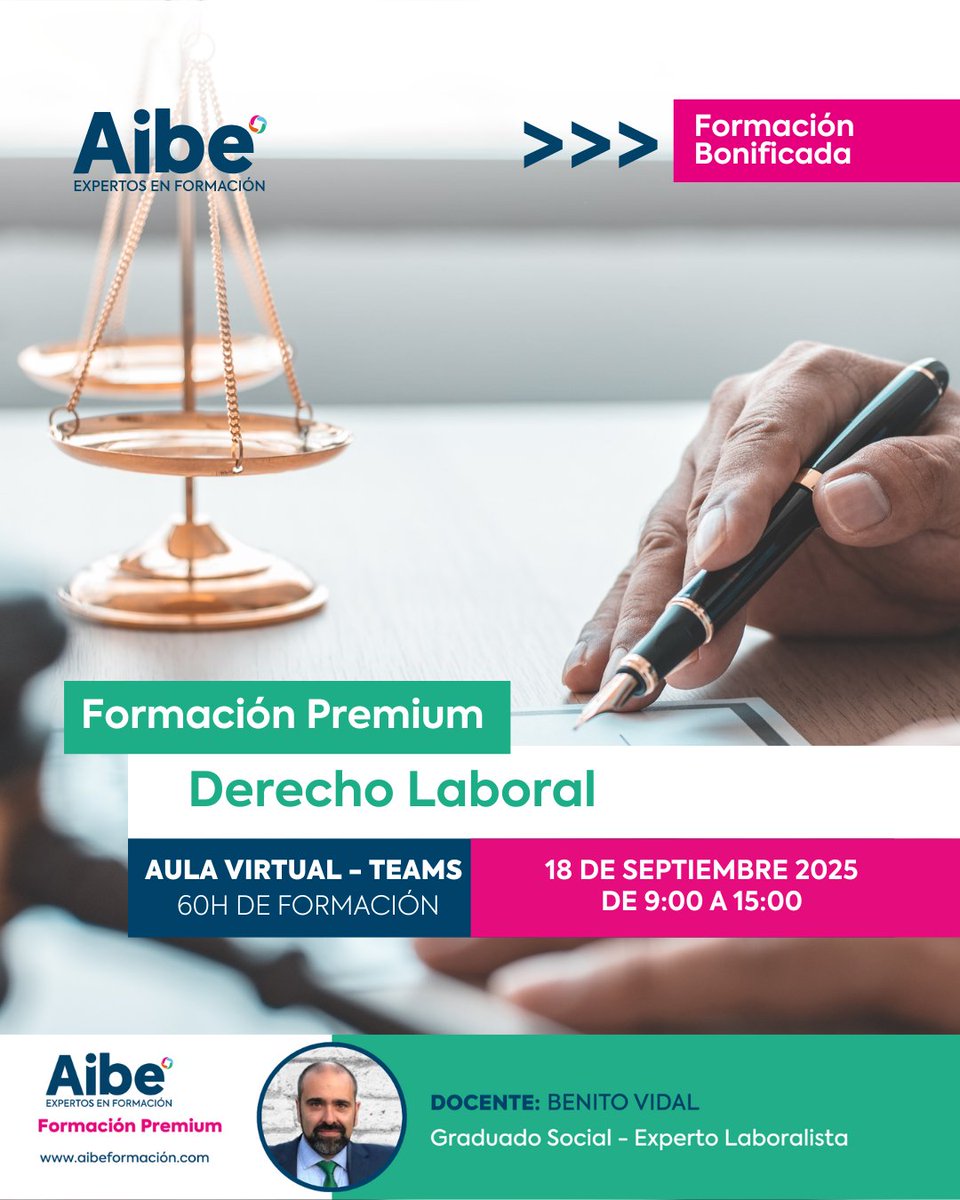 ¡Actualízate en Derecho Laboral con una formación 100% bonificable!

📲 Reserva tu plaza en eu1.hubs.ly/H0lQm9g0
✅ Formación bonificable para empresas

#DerechoLaboral #FormaciónBonificada #AibeFormación #FormaciónPremium #RecursosHumanos #GestiónLaboral #AsesoríaLaboral