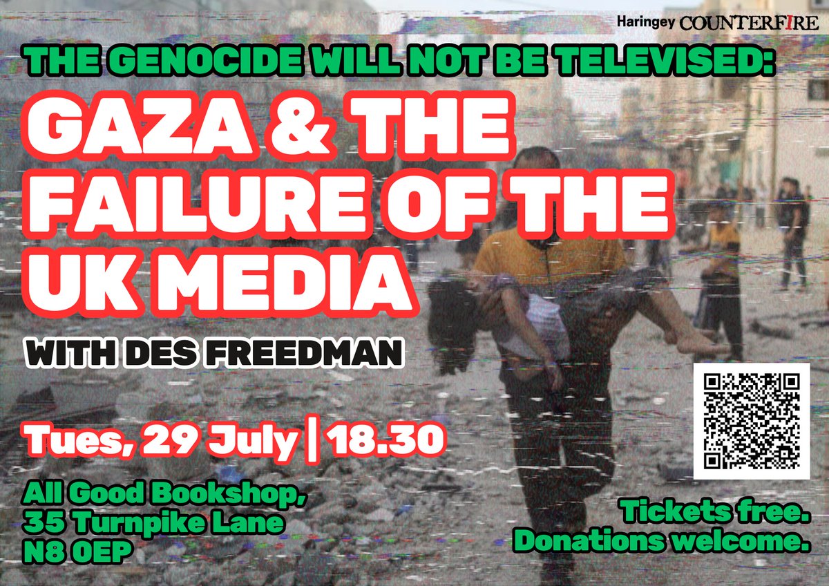 TUESDAY: We're joined by Des Freedman to discuss the failures of the mainstream media in its coverage of the ongoing genocide in Palestine. Register free here: eventbrite.co.uk/e/the-genocide…